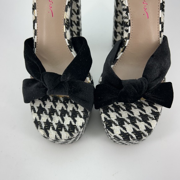 Betsey Johnson Shoes Womens Size 9.5M Black White Houndstooth Melanni Heels‎ Bow - Picture 11 of 13